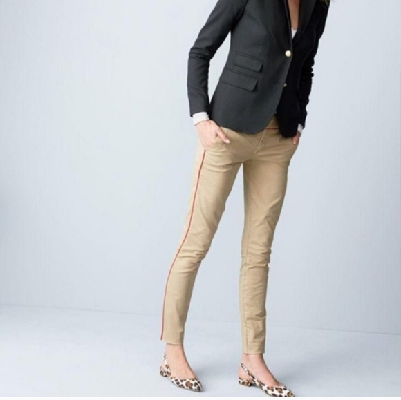 J. Crew Andie Khaki Chino Pants Cotton Tan with Red Piping Trim Size 2 - Picture 13 of 13
